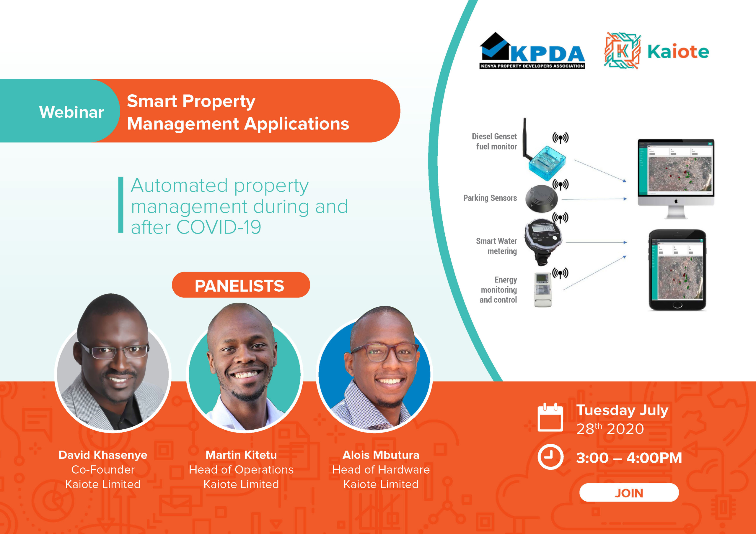 Invitation to the Kaiote Smart Property Management Applications Webinar, Tuesday 28th July 2020